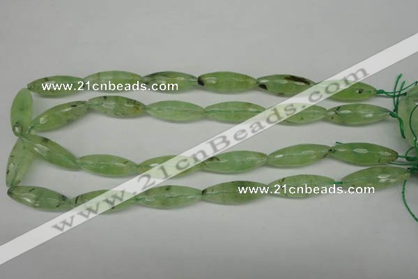 CRU167 15.5 inches 10*30mm faceted rice green rutilated quartz beads