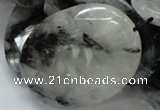 CRU21 15.5 inches 35*50mm faceted oval black rutilated quartz beads