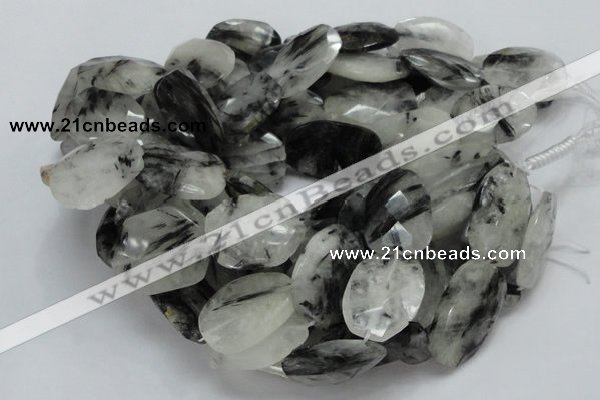 CRU23 15.5 inches 22*30mm faceted freeform black rutilated quartz beads
