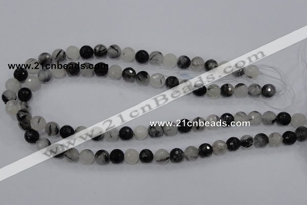 CRU57 15.5 inches 6mm faceted round black rutilated quartz beads