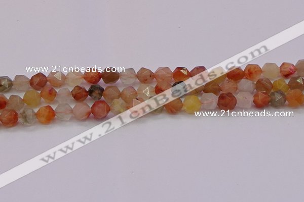 CRU767 15.5 inches 8mm faceted nuggets mixed rutilated quartz beads