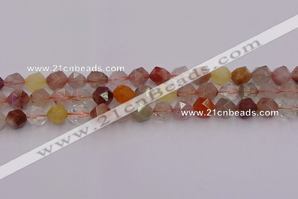 CRU778 15.5 inches 10mm faceted nuggets mixed rutilated quartz beads