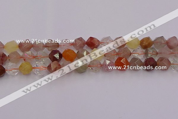 CRU779 15.5 inches 12mm faceted nuggets mixed rutilated quartz beads