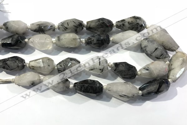 CRU941 13*18mm - 18*32mm faceted nuggets black rutilated quartz beads