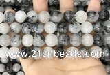 CRU964 15.5 inches 12mm round black rutilated quartz beads