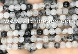 CRU966 15.5 inches 6mm faceted round black rutilated quartz beads