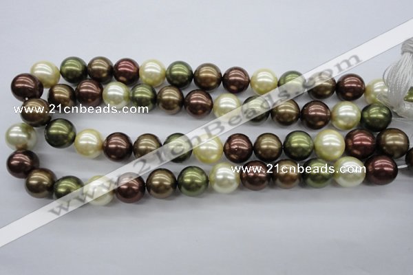 CSB1128 15.5 inches 14mm round mixed color shell pearl beads
