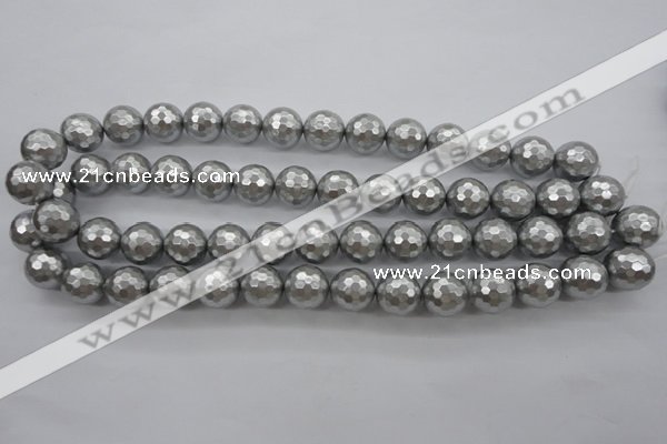 CSB1190 15.5 inches 14mm faceted round shell pearl beads