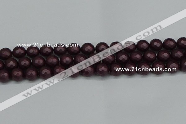 CSB1884 15.5 inches 12mm faceted round matte shell pearl beads