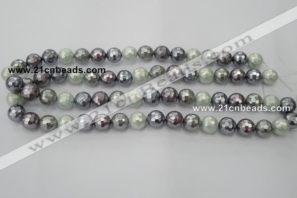 CSB462 15.5 inches 12mm faceted round mixed color shell pearl beads