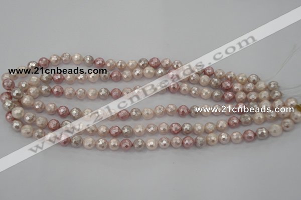 CSB490 15.5 inches 8mm faceted round mixed color shell pearl beads