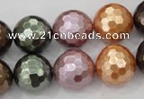 CSB514 15.5 inches 16mm faceted round mixed color shell pearl beads