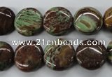CSD74 15.5 inches 14mm flat round dyed stripe jasper gemstone beads