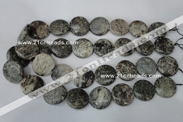CSI29 15.5 inches 25mm flat round silver scale stone beads wholesale