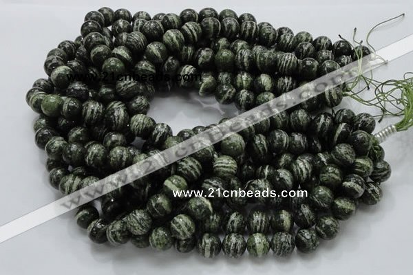 CSJ05 15.5 inches 12mm round green silver line jasper beads wholesale