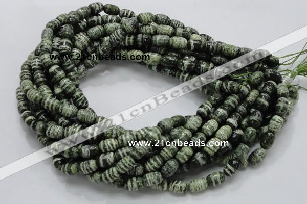 CSJ14 15.5 inches 8*12mm egg-shaped green silver line jasper beads