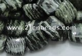 CSJ27 15.5 inches 12*12mm square green silver line jasper beads