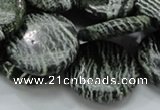 CSJ45 15.5 inches 25mm flat round green silver line jasper beads