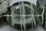 CSJ49 15.5 inches 50mm flat round green silver line jasper beads
