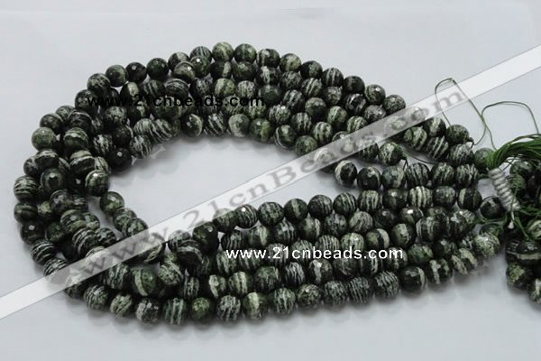 CSJ65 15.5 inches 10mm faceted round green silver line jasper beads