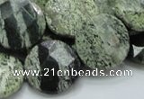 CSJ82 15.5 inches 18mm faceted flat round green silver line jasper beads