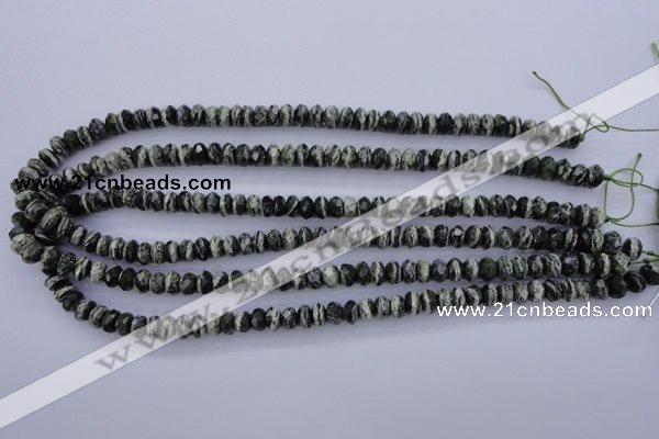 CSJ91 15.5 inches 5*8mm faceted rondelle green silver line jasper beads