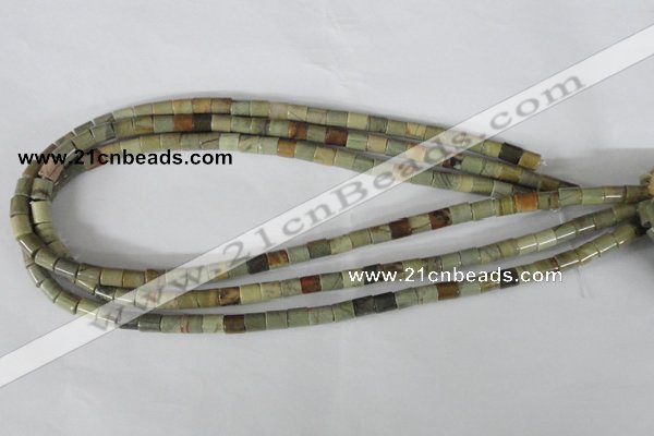 CSL111 15.5 inches 6*6mm column silver leaf jasper beads wholesale