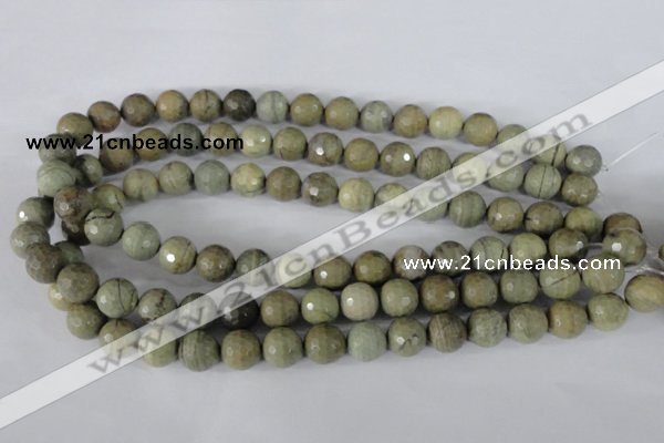 CSL112 15.5 inches 12mm faceted round silver leaf jasper beads