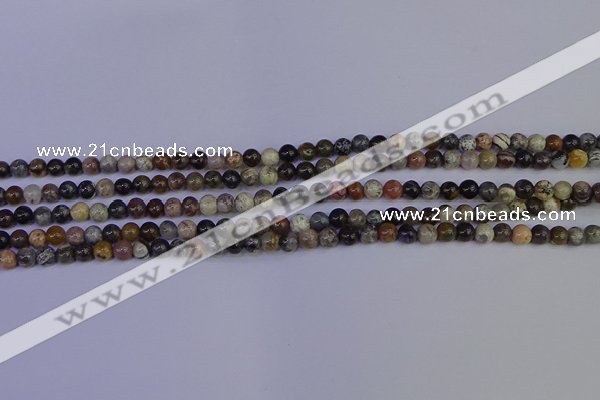 CSL210 15.5 inches 4mm round black silver leaf jasper beads
