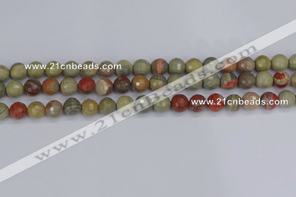 CSL232 15.5 inches 8mm faceted round silver leaf jasper beads