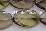 CSQ230 20*30mm faceted & twisted oval grade AA natural smoky quartz beads