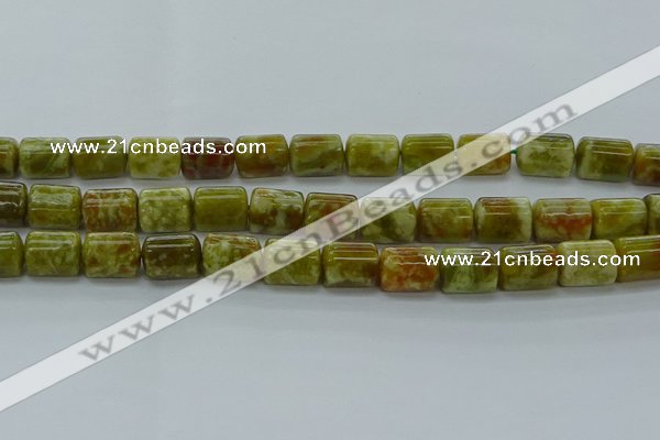 CTB548 15.5 inches 10*13mm triangle green dragon serpentine jasper beads