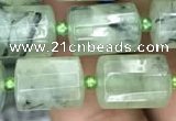 CTB609 15.5 inches 10*14mm faceted tube green rutilated quartz beads