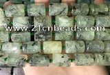 CTB654 15.5 inches 12*16mm faceted tube green rutilated quartz beads