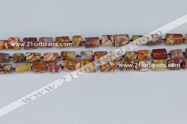 CTB741 15.5 inches 6*10mm - 8*12mm faceted tube birdeye rhyolite beads