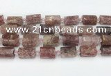 CTB879 13*25mm - 14*19mm faceted tube strawberry quartz beads