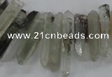 CTD1663 Top drilled 6*18mm - 8*35mm sticks green phantom quartz beads