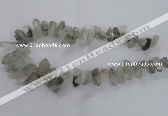 CTD1664 Top drilled 8*15mm - 15*25mm sticks green phantom quartz beads