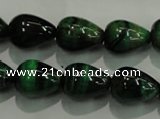 CTE1032 15.5 inches 12*16mm teardrop dyed green tiger eye beads