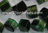 CTE1038 15.5 inches 11*11mm cube dyed green tiger eye beads