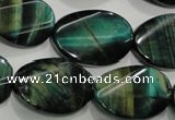 CTE1078 15.5 inches 18*25mm twisted oval dyed green tiger eye beads