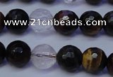 CTE1132 15 inches 8mm faceted round mixed tiger eye & white crystal beads