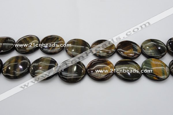 CTE1353 15.5 inches 35mm flat round yellow & blue tiger eye beads