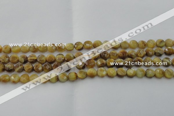 CTE1535 15.5 inches 8mm faceted coin golden tiger eye beads