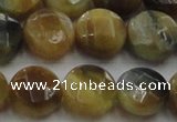 CTE1575 15.5 inches 14mm faceted coin golden & blue tiger eye beads