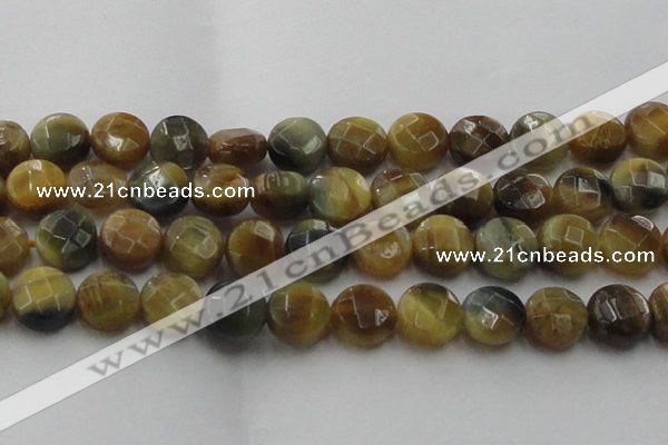 CTE1578 15.5 inches 20mm faceted coin golden & blue tiger eye beads