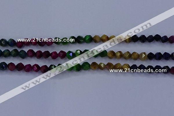 CTE1926 15.5 inches 6mm faceted nuggets colorful tiger eye beads