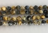 CTE2128 15.5 inches 12mm faceted nuggets golden & blue tiger eye beads