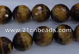 CTE425 15.5 inches 14mm faceted round yellow tiger eye beads