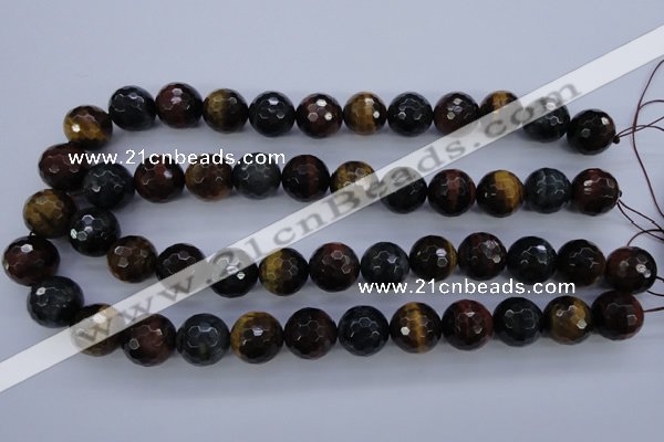 CTE457 15.5 inches 16mm faceted round mixed tiger eye beads